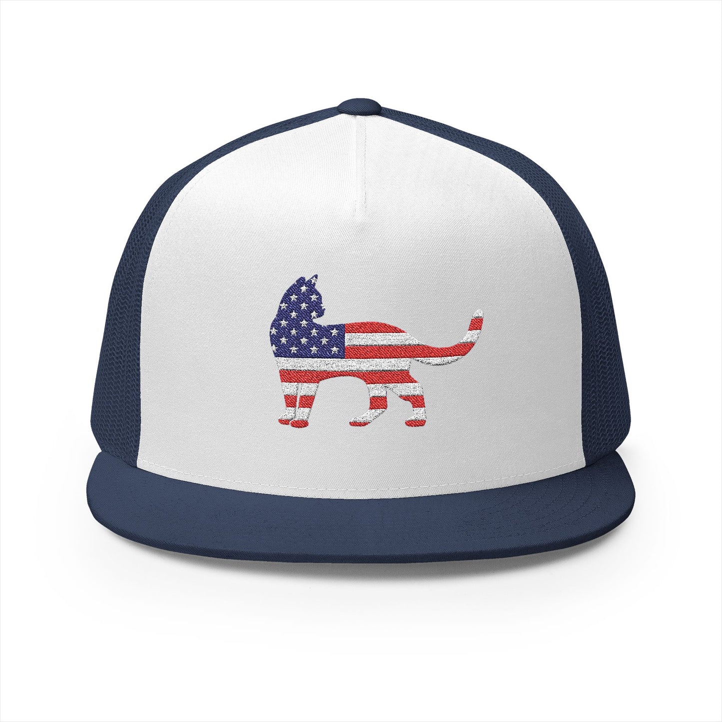 American Flag Cat Embroidered Trucker Cap