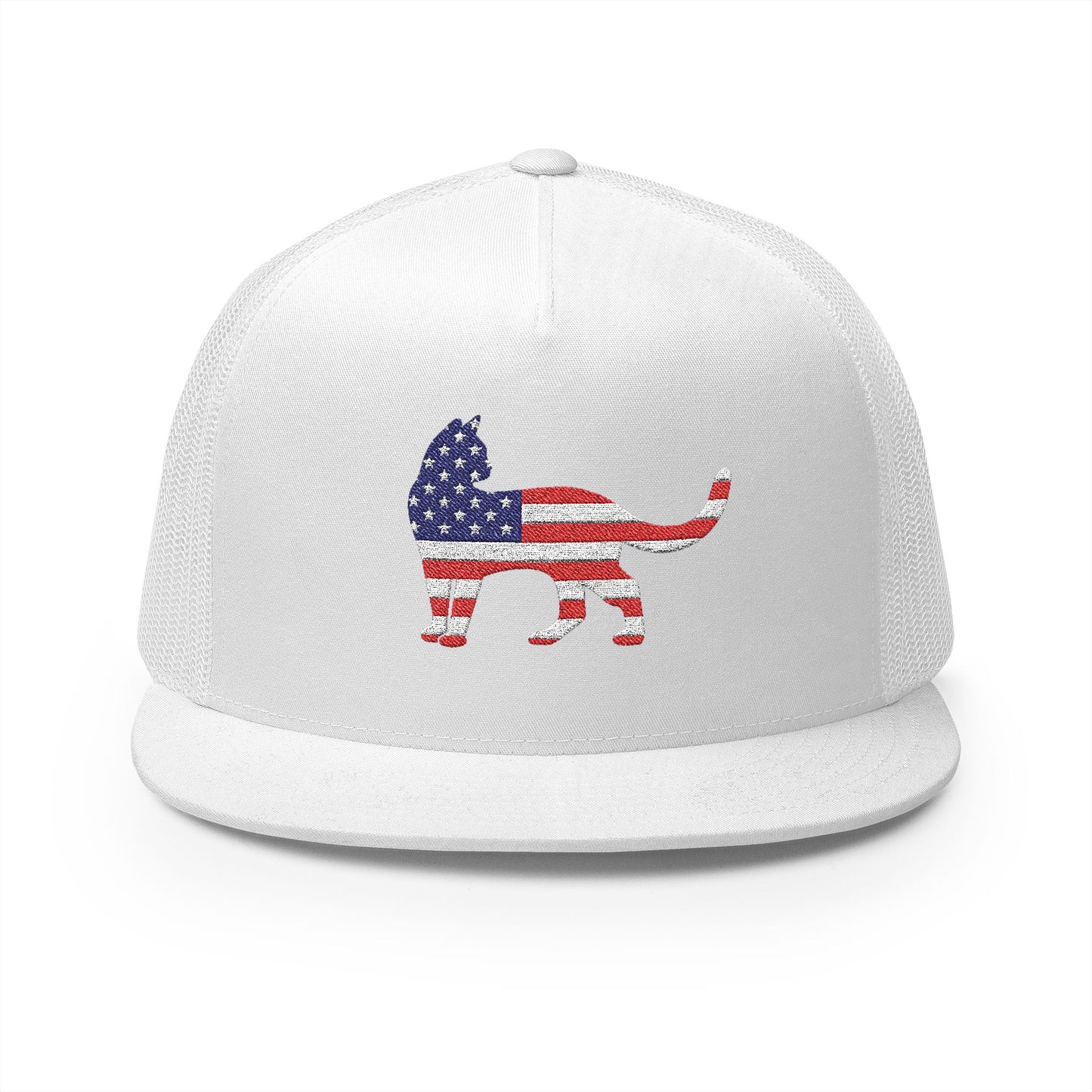 American Flag Cat Embroidered Trucker Cap