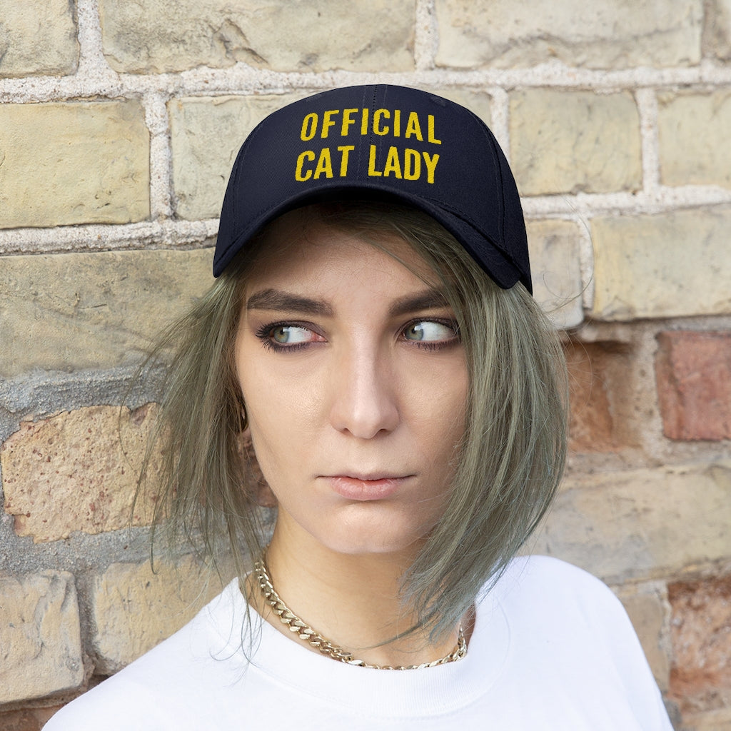Official Cat Lady Embroidered Twill Hat - Yellow
