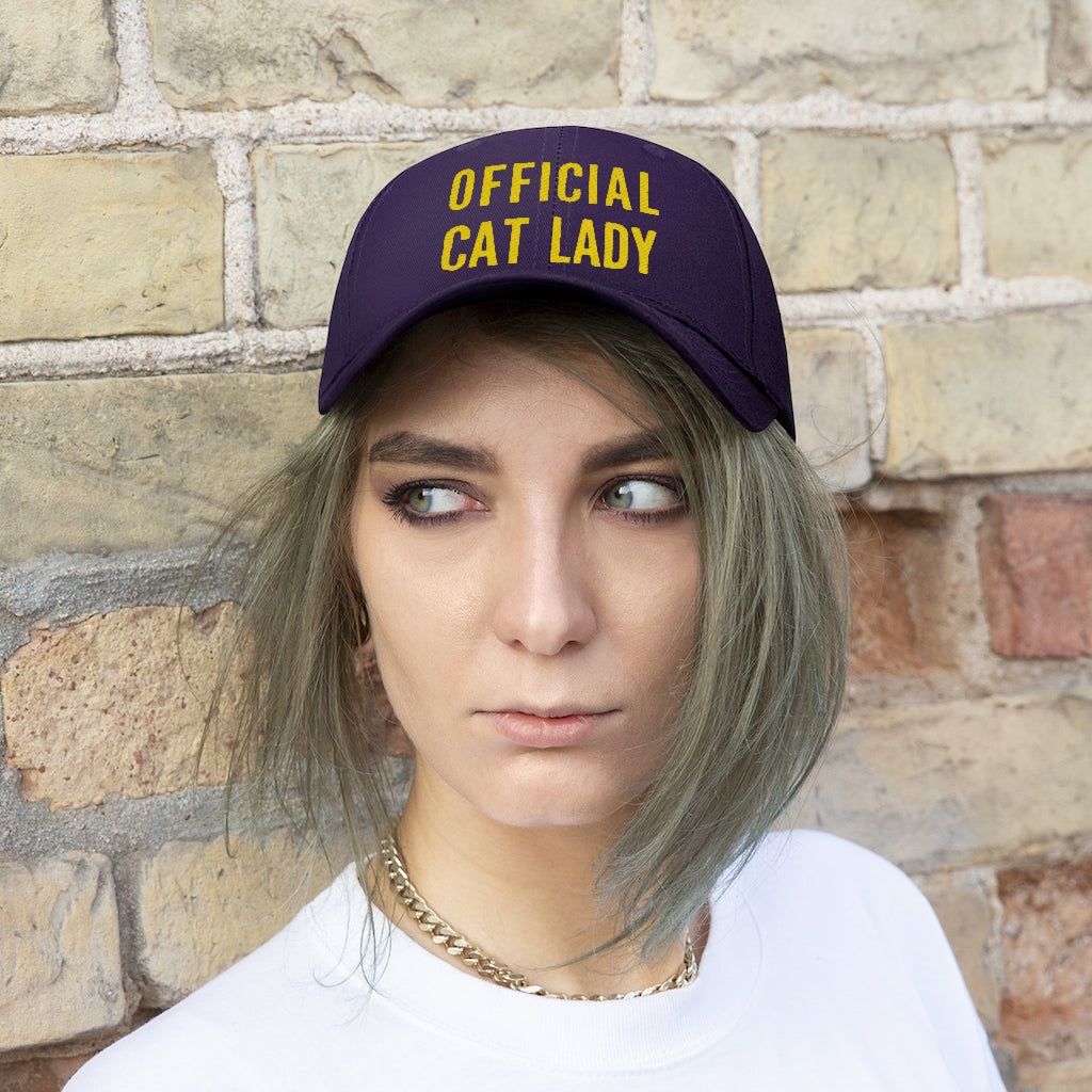 Official Cat Lady Embroidered Twill Hat - Yellow