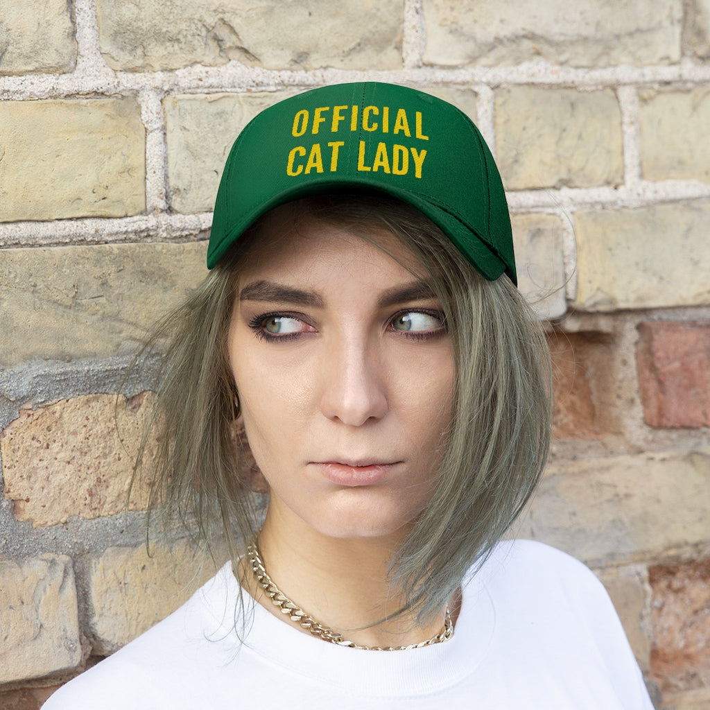 Official Cat Lady Embroidered Twill Hat - Yellow