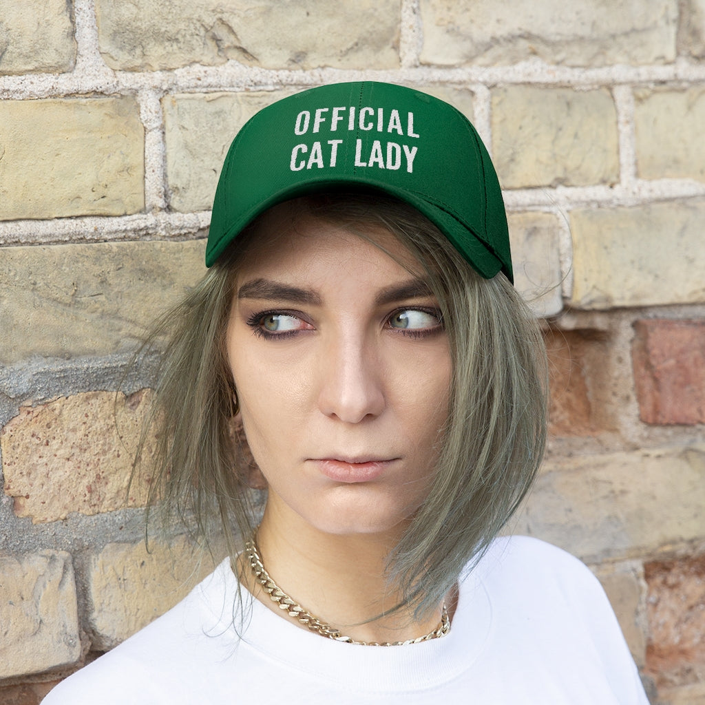 Official Cat Lady Embroidered Twill Hat - White