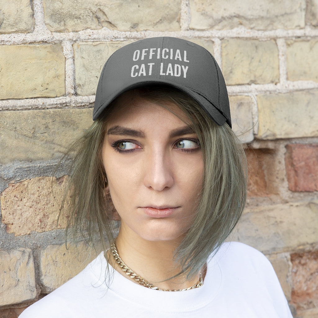 Official Cat Lady Embroidered Twill Hat - White