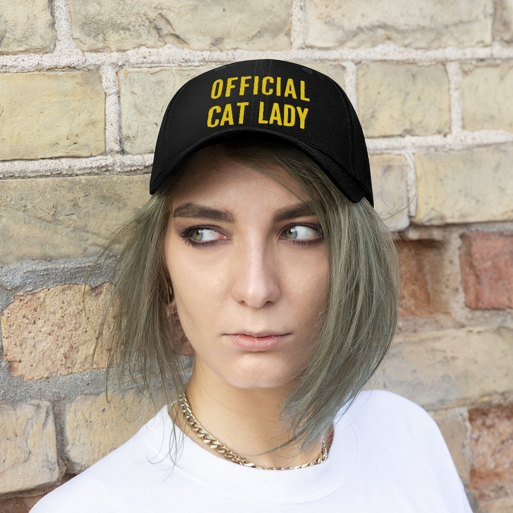 Official Cat Lady Embroidered Twill Hat - Yellow