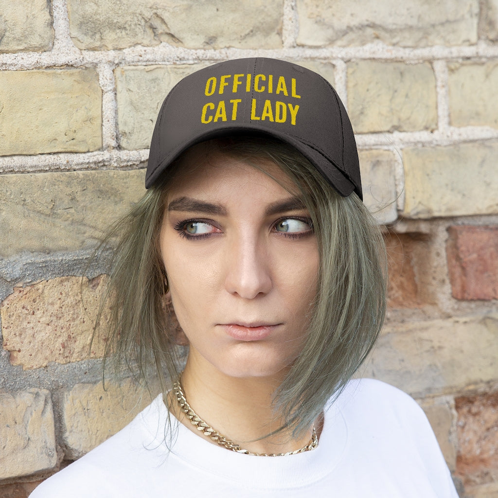 Official Cat Lady Embroidered Twill Hat - Yellow