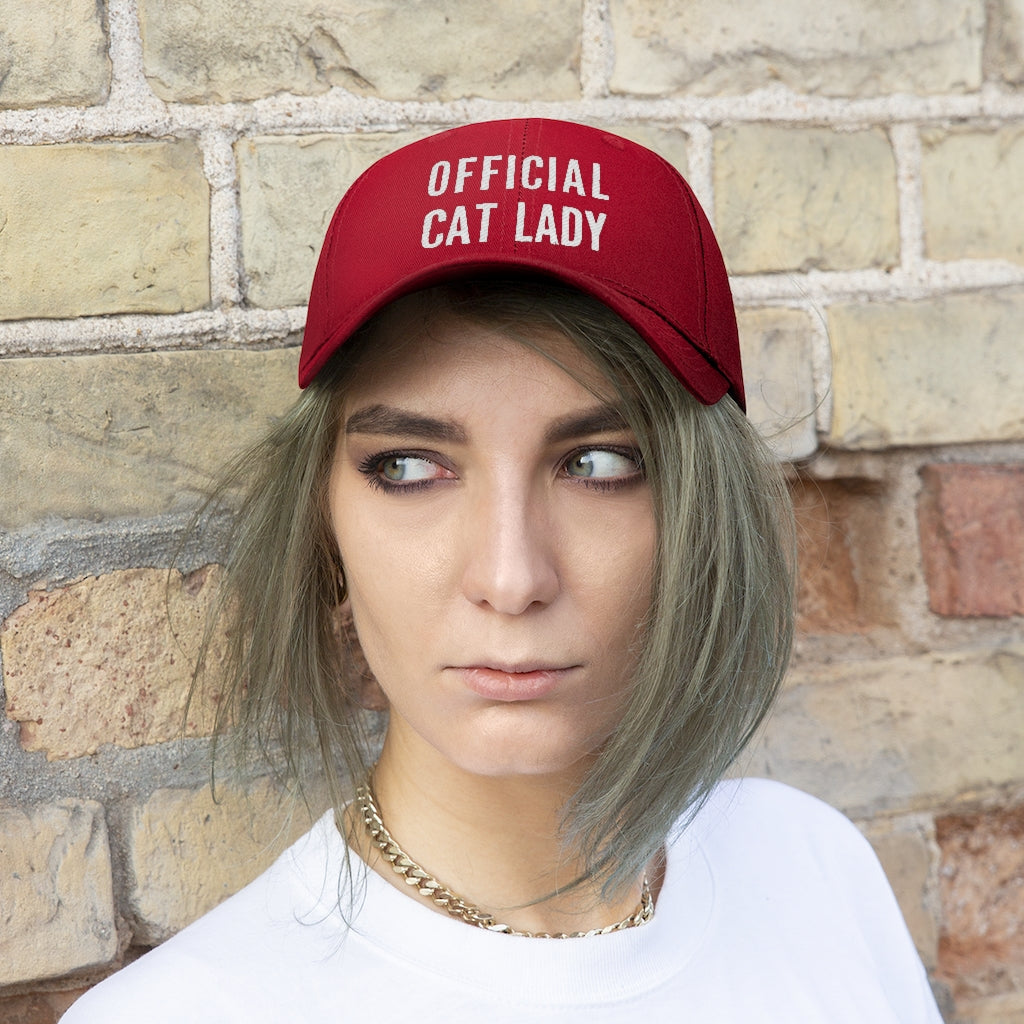 Official Cat Lady Embroidered Twill Hat - White