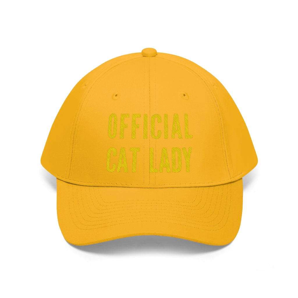 Official Cat Lady Embroidered Twill Hat - Yellow
