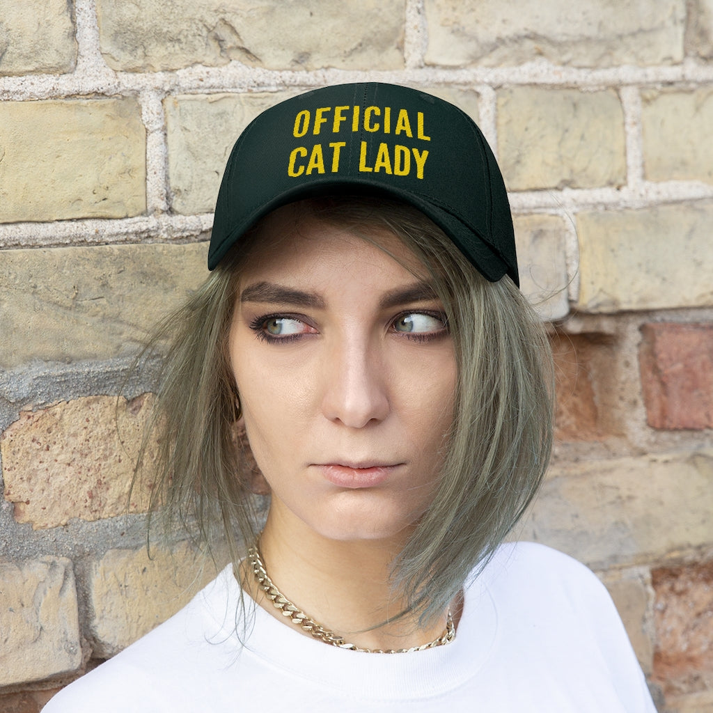 Official Cat Lady Embroidered Twill Hat - Yellow