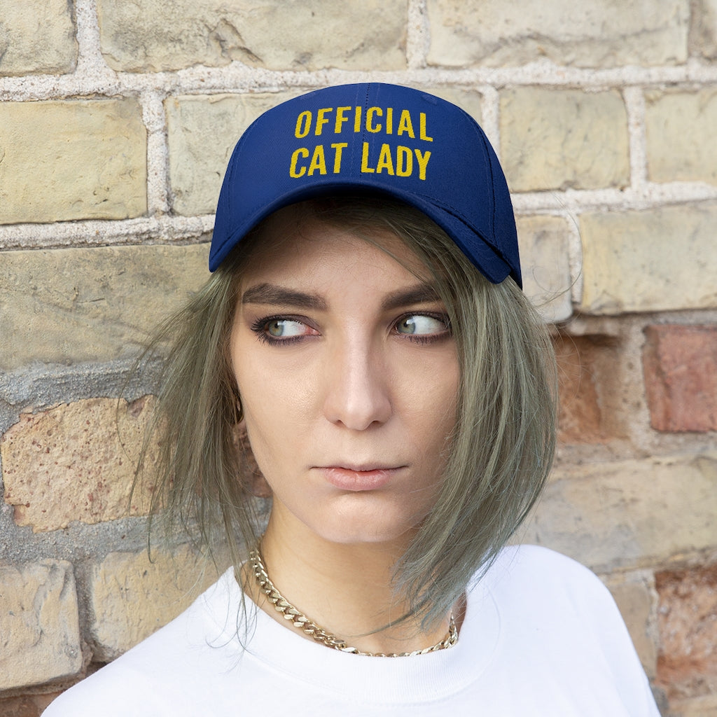 Official Cat Lady Embroidered Twill Hat - Yellow