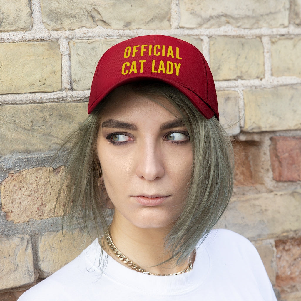 Official Cat Lady Embroidered Twill Hat - Yellow