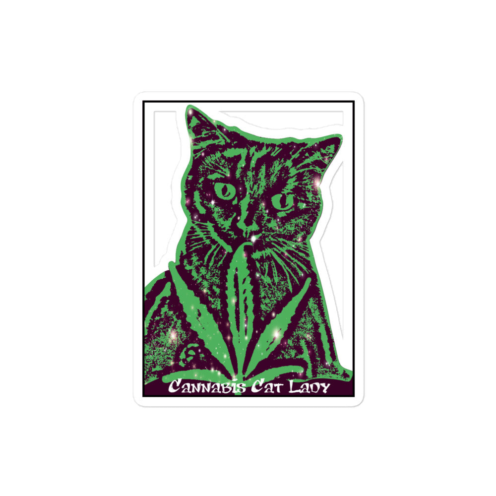 Cannabis Cat Lady bubble cut sticker