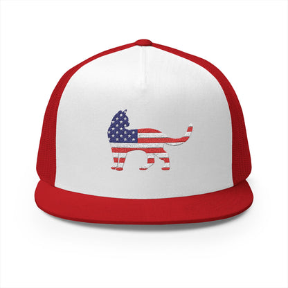 American Flag Cat Embroidered Trucker Cap