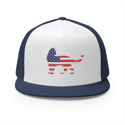 American Flag Cat Embroidered Trucker Cap