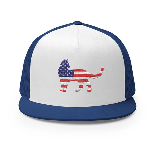 American Flag Cat Embroidered Trucker Cap