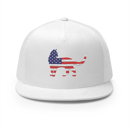 American Flag Cat Embroidered Trucker Cap