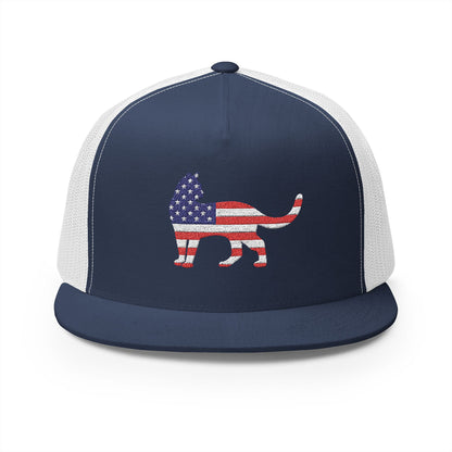 American Flag Cat Embroidered Trucker Cap