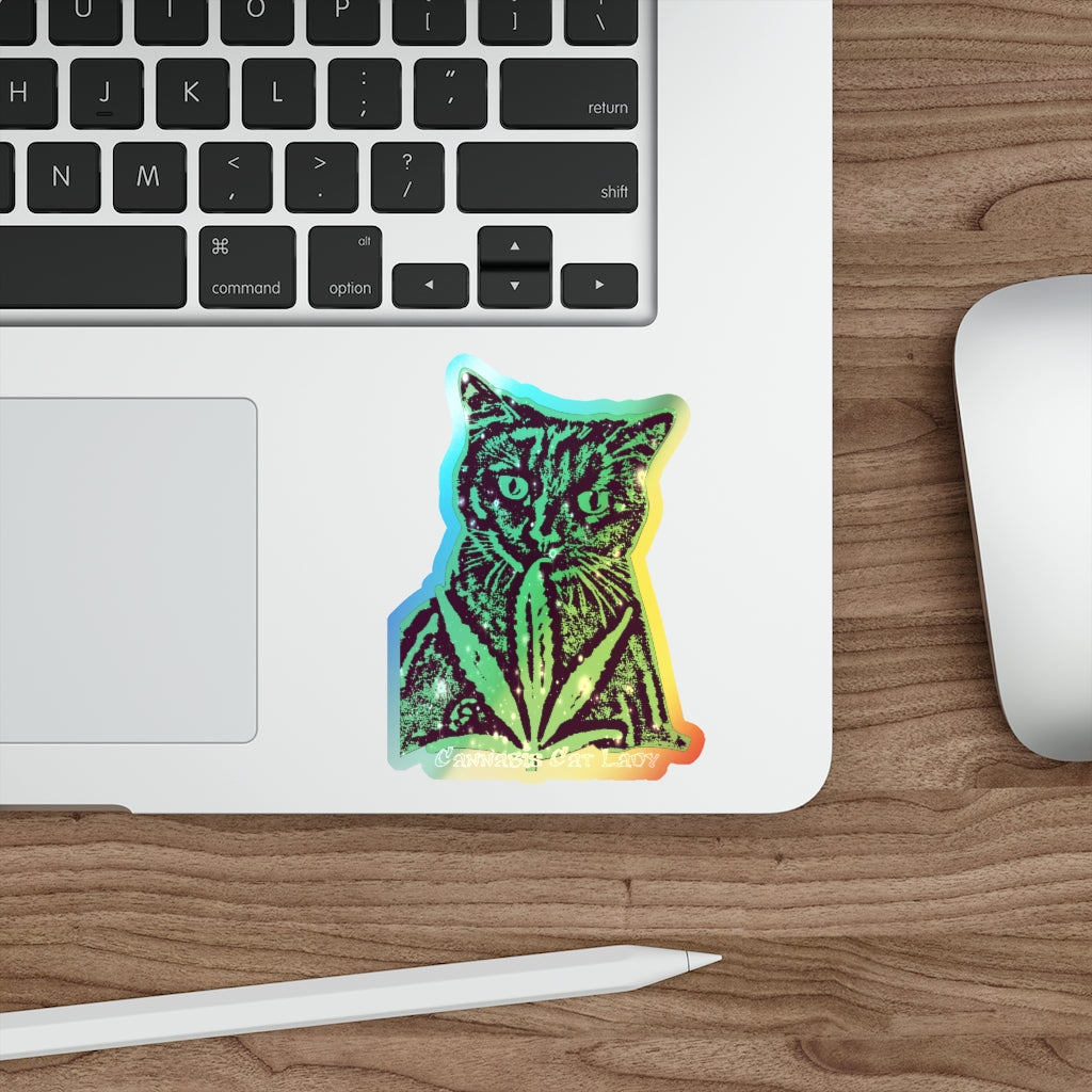 Cannabis Cat Lady Holographic Die-cut Sticker