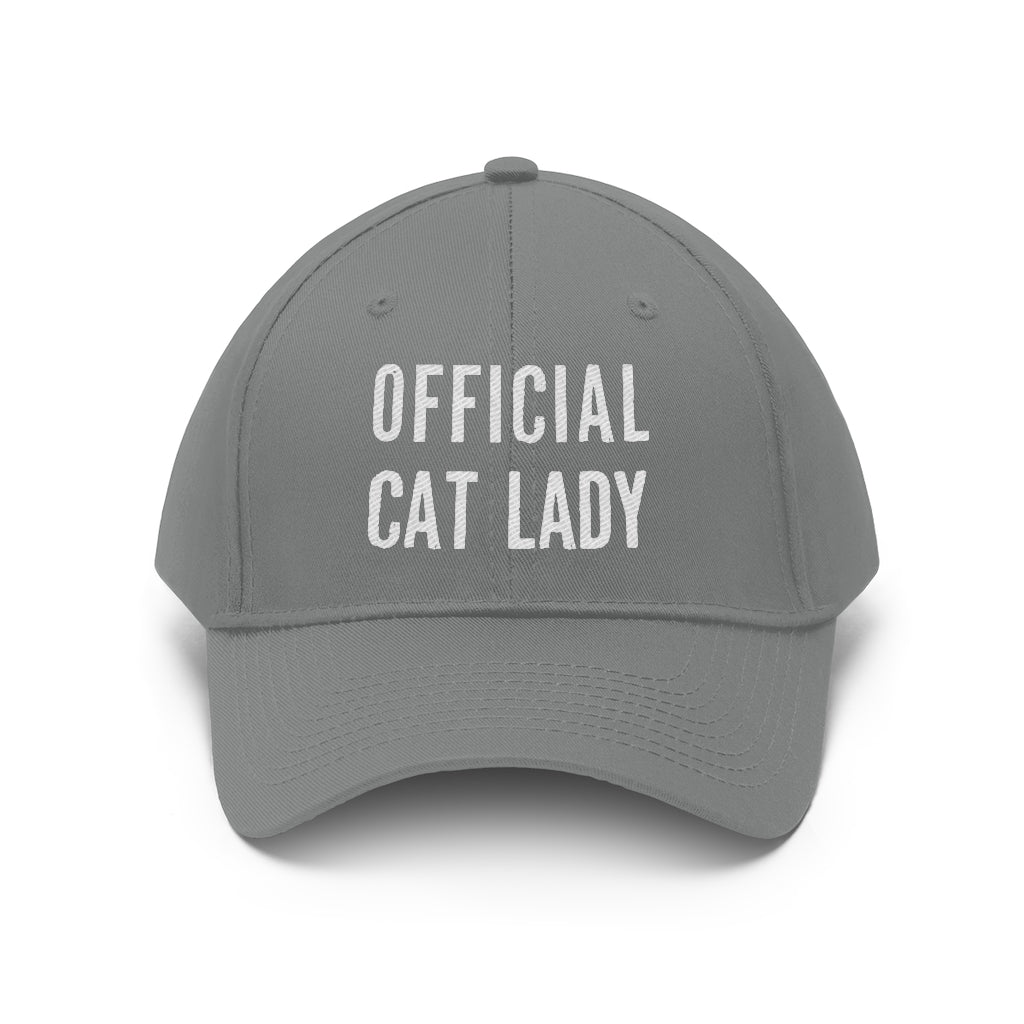 Official Cat Lady Embroidered Twill Hat - White