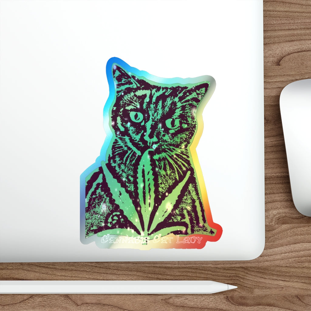 Cannabis Cat Lady Holographic Die-cut Sticker