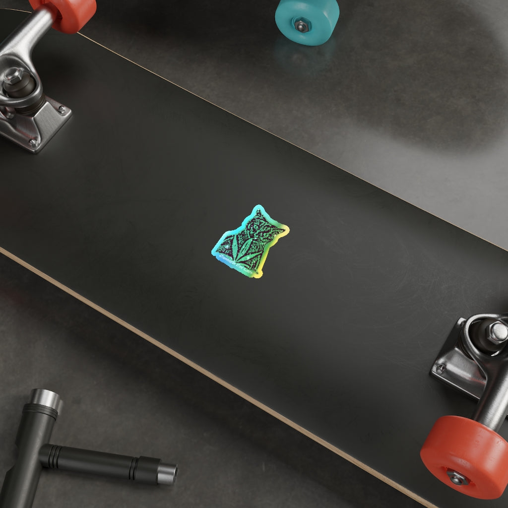 Cannabis Cat Lady Holographic Die-cut Sticker