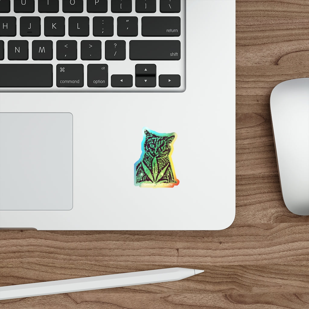 Cannabis Cat Lady Holographic Die-cut Sticker