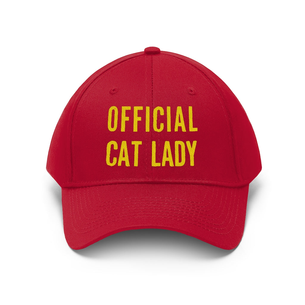 Official Cat Lady Embroidered Twill Hat - Yellow