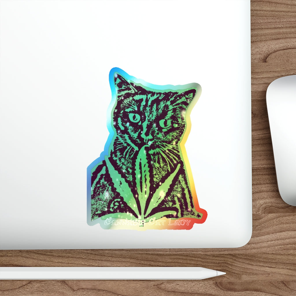Cannabis Cat Lady Holographic Die-cut Sticker