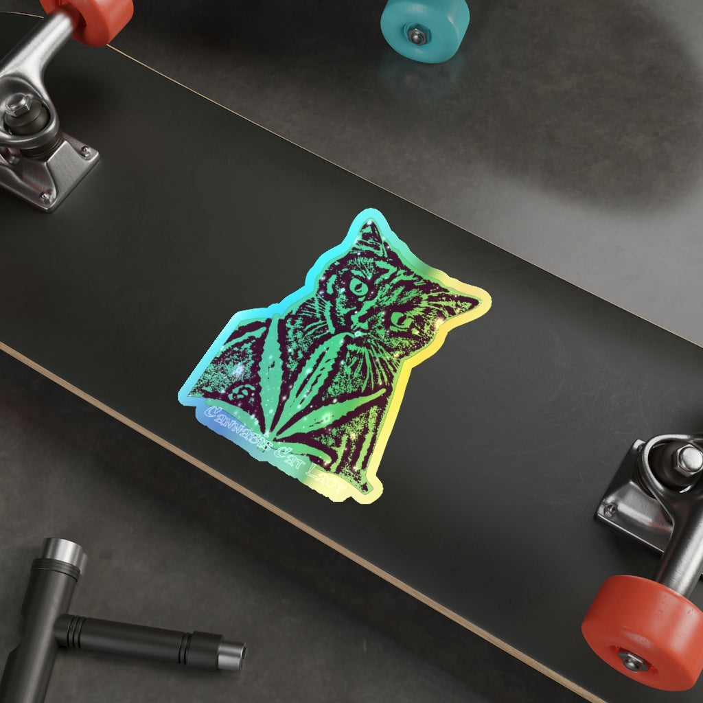 Cannabis Cat Lady Holographic Die-cut Sticker