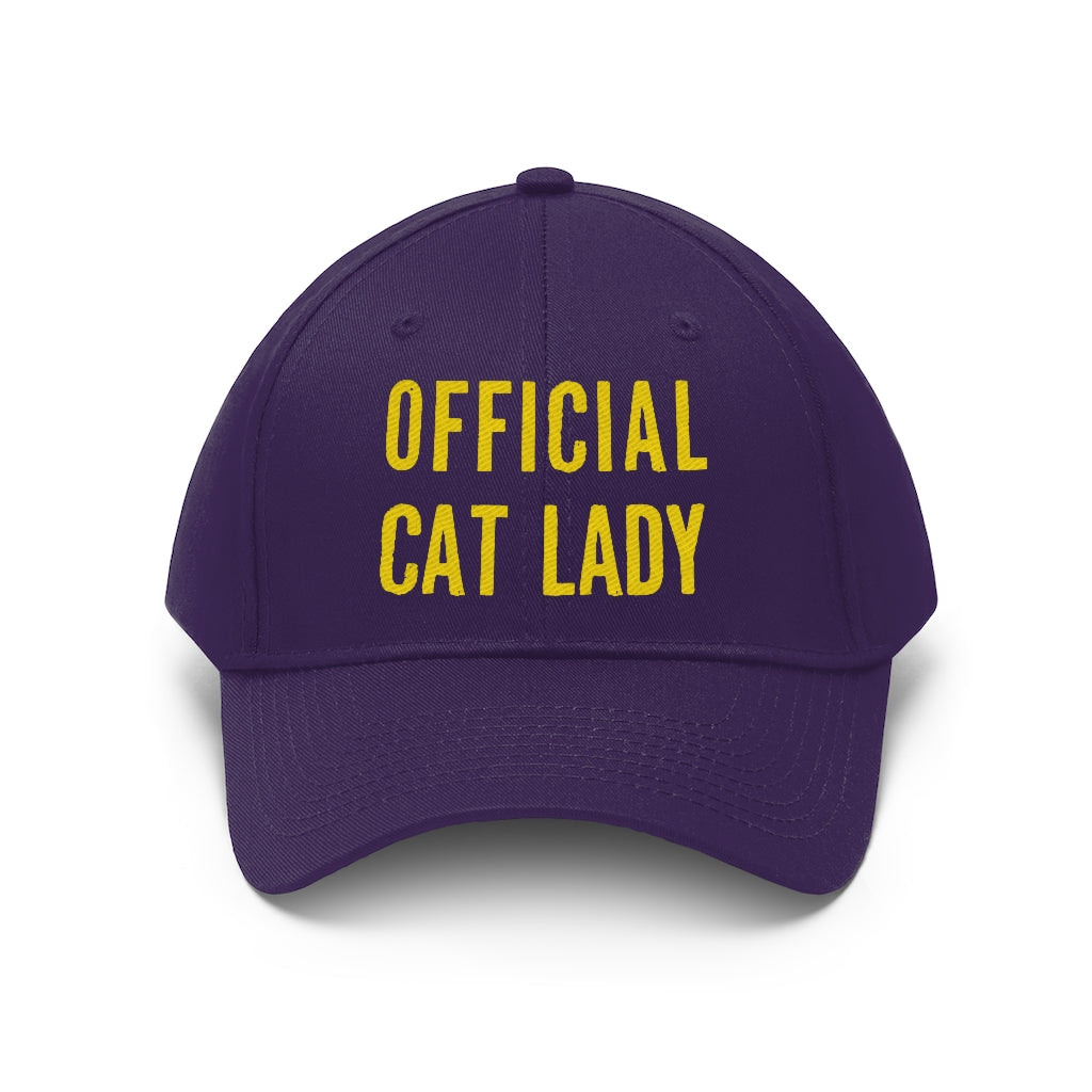 Official Cat Lady Embroidered Twill Hat - Yellow