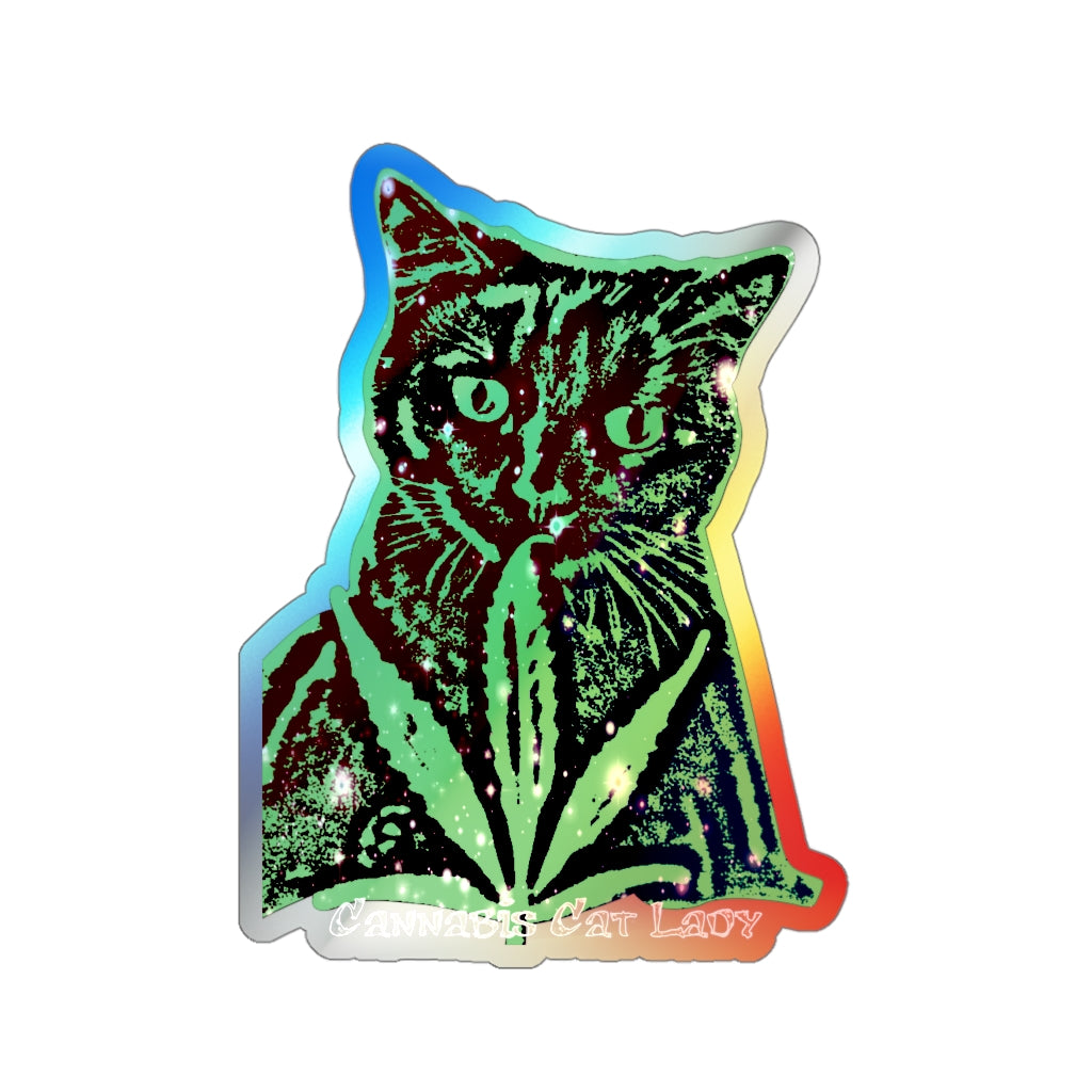 Cannabis Cat Lady Holographic Die-cut Sticker