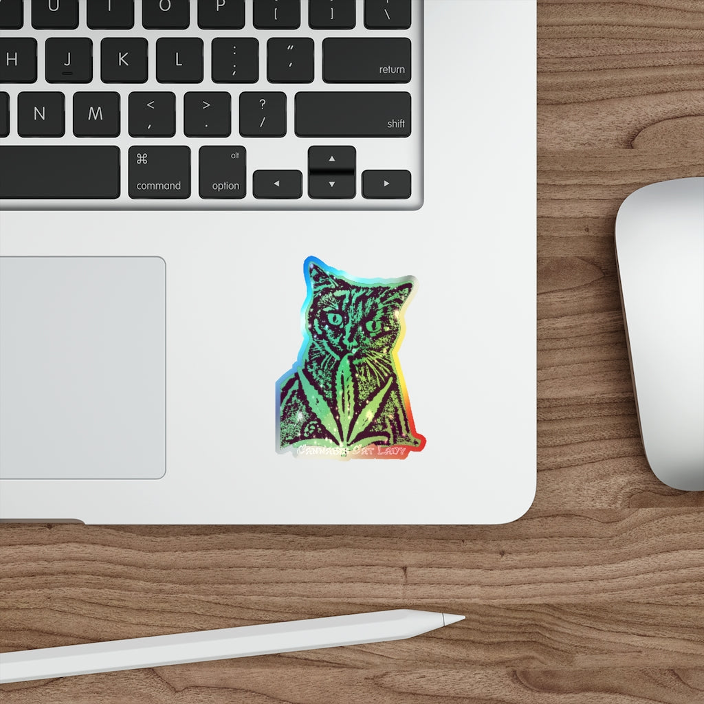Cannabis Cat Lady Holographic Die-cut Sticker