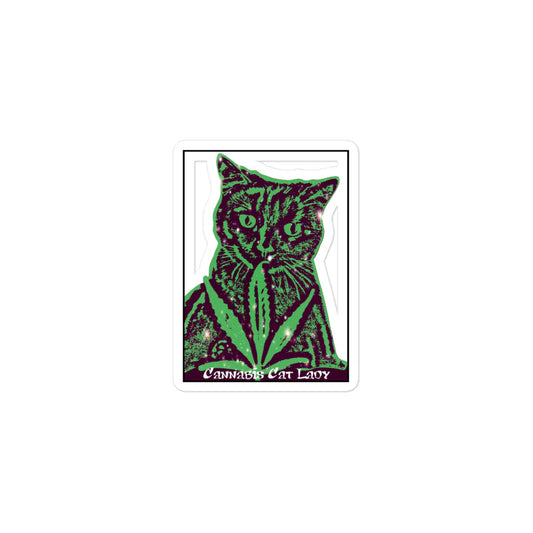 Cannabis Cat Lady bubble cut sticker