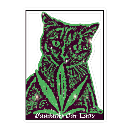 Cannabis Cat Lady bubble cut sticker